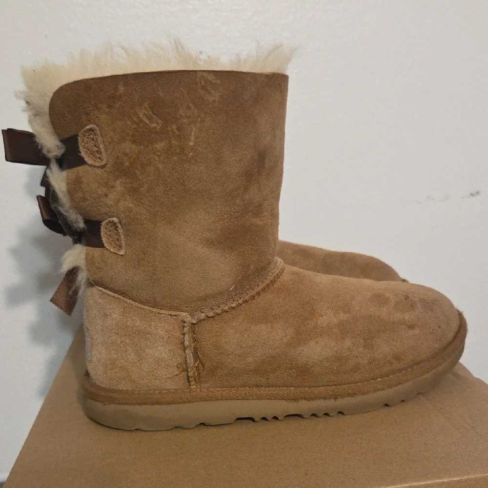 UGG Chestnut Suede Bow-Back Plush Sheepskin Boots